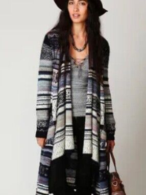 Free People Small Blue Aztec Boho Cardigan Sweater